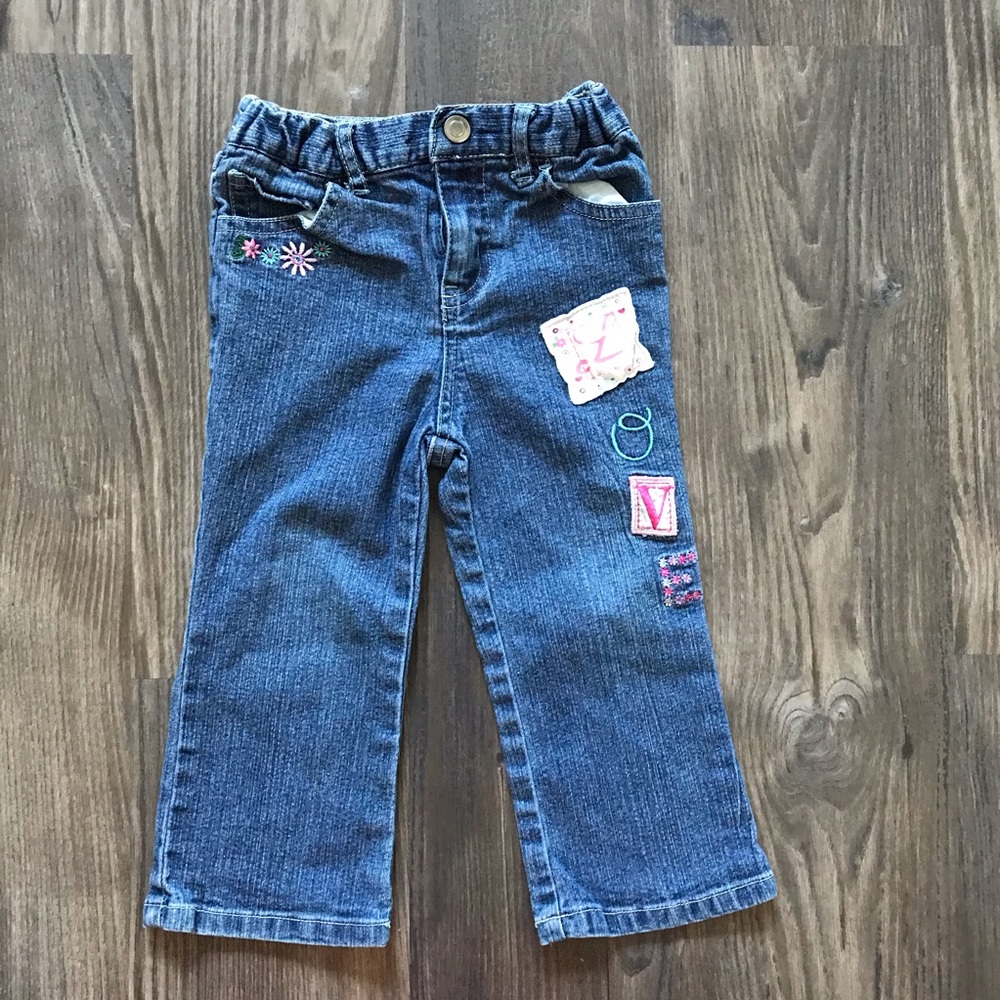 Embroidered Blue Jeans with Patches